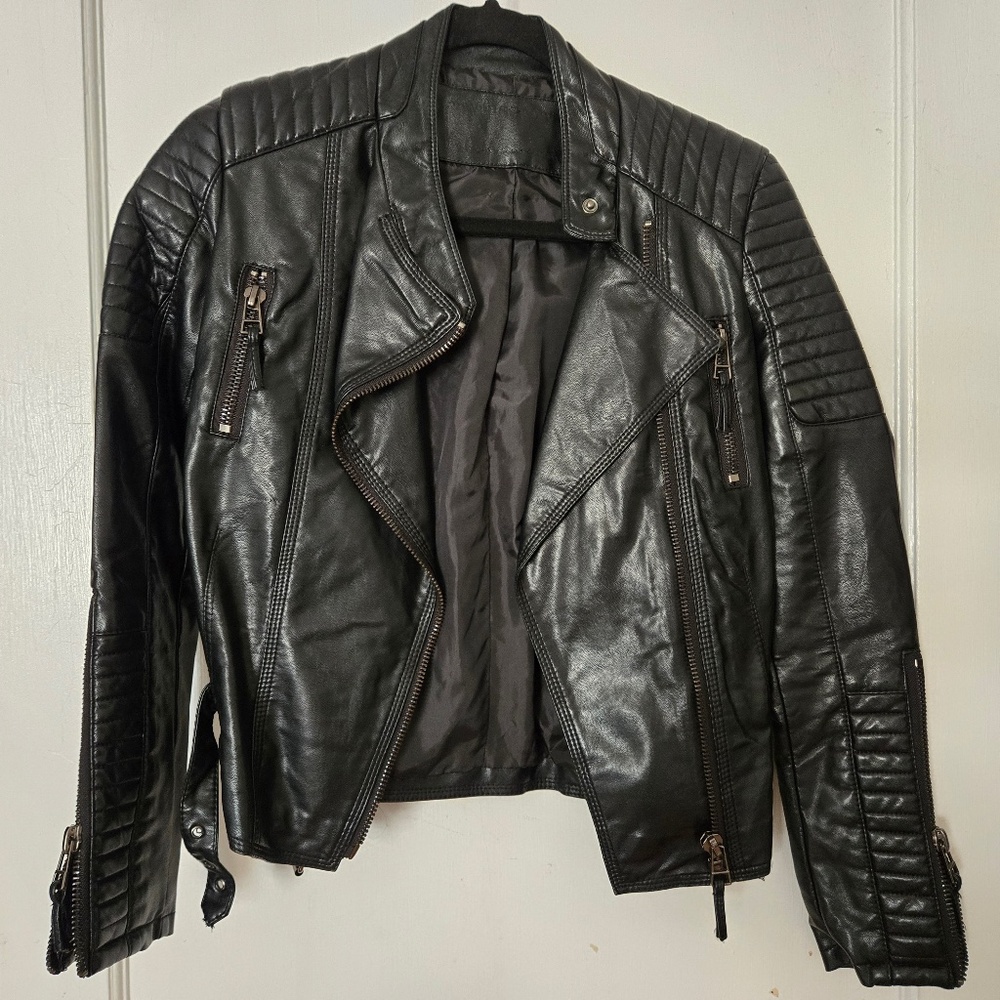 Vegan Leather Black Moto Jacket - Size Small